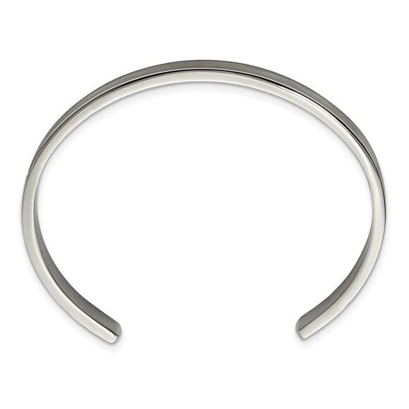 Kazi Luxury Chisel Titanium Brushed with Polished Edge 6.5mm Cuff Bangle - Picture 2 of 4